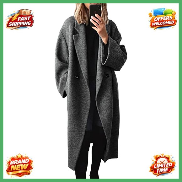 Wool Blend Mid-Length Peacoat Single-Breasted Office Casual Outerwear